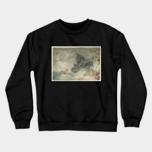 A Rocky Shore, with Men Attempting to Rescue a Storm-Tossed Boat, 1792-93 Crewneck Sweatshirt